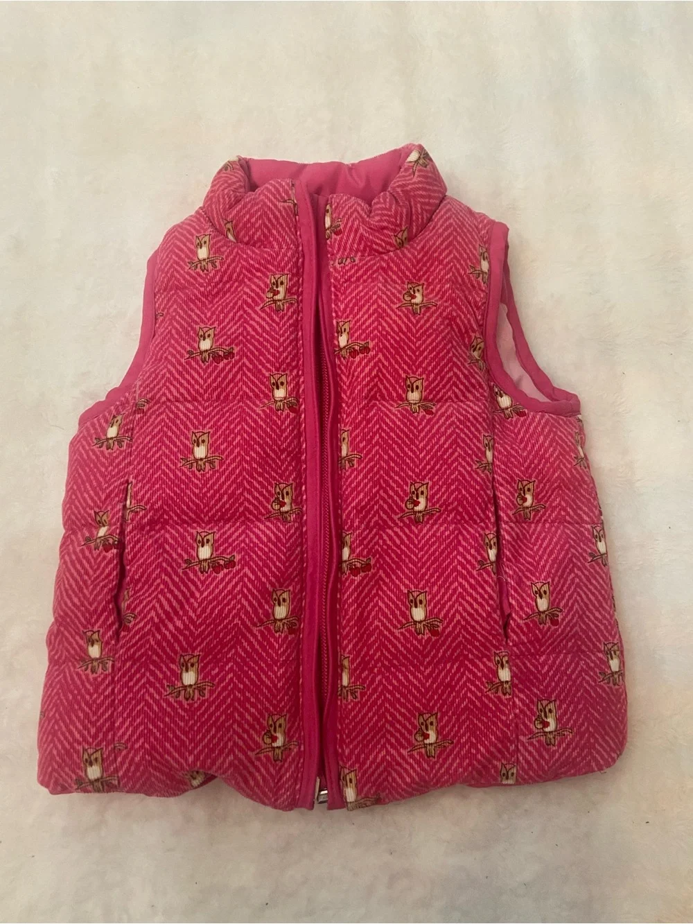 Lilly Pulitzer Girls Reversible Puffer Vest Pink Owl Print Stripe 39328